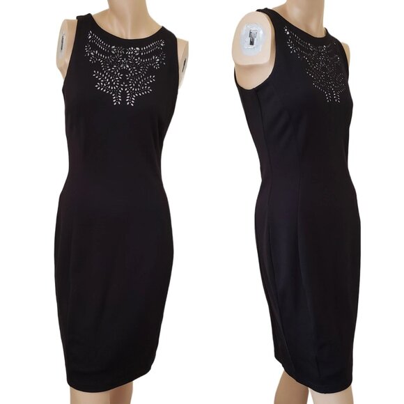 FREE*❤️ H&M black fitted pencil dress with stencil cutout sleeveless shift dress - Picture 1 of 9